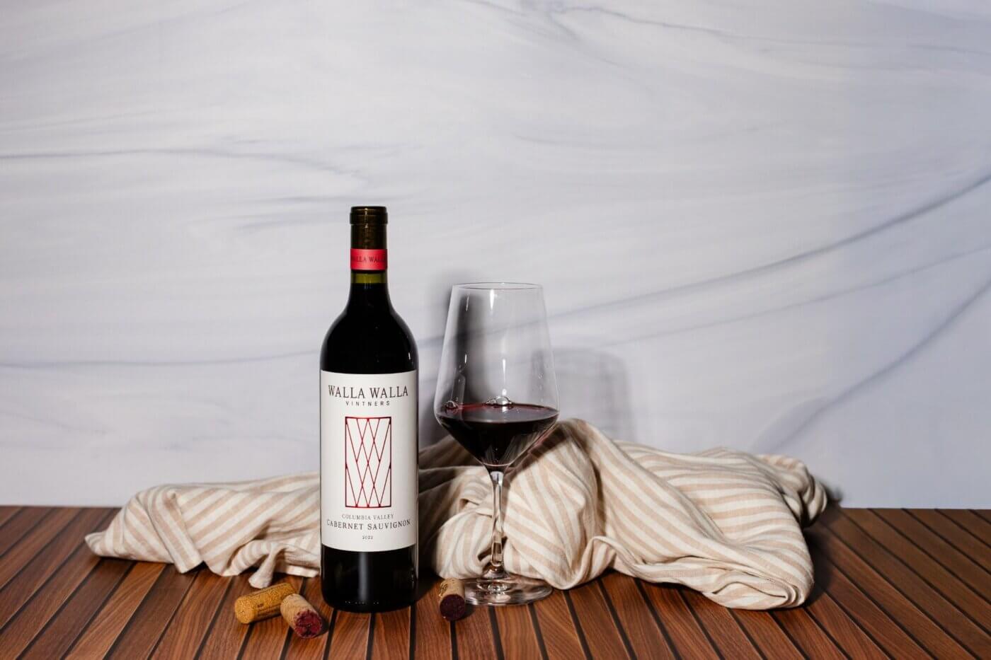 Columbia Valley Cabernet Sauvignon 2022 bottle and wine glass filled